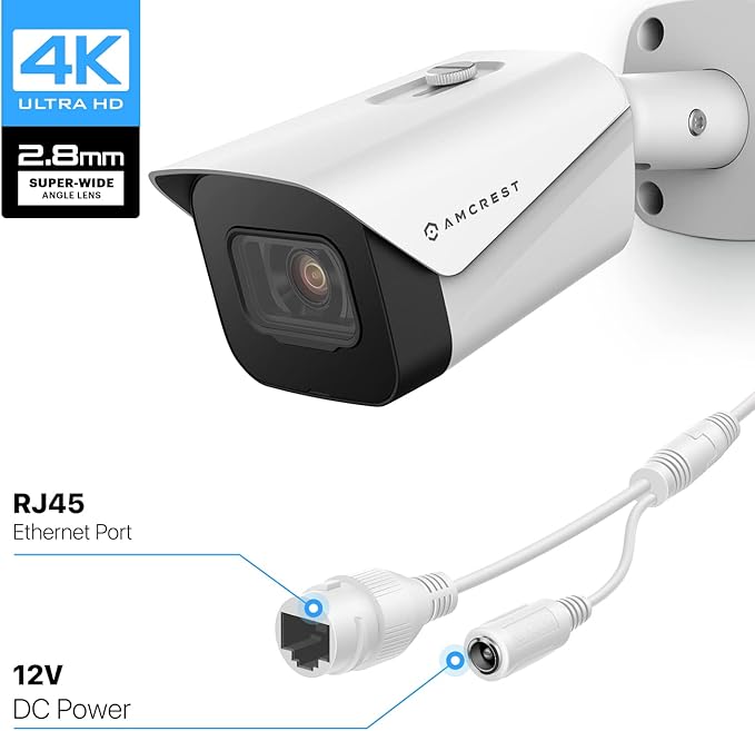 Amcrest 4K Security Camera System w/ 4K (8MP) 8CH PoE NVR, (4) x 8-Megapixel IP67 Weatherproof Metal Bullet POE IP Cameras, Pre-Installed 2TB Hard Drive, NV4108E-IP8M-2496EW4-2TB (White)