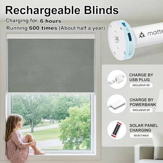 Aprilsmart Motorized Blinds with Remote,Light Filtering Motorized Roller Shades Work with Apple Homekit,Alexa,SmartThings,Google Home,Customize Blinds(TREEBARK GREY-73)