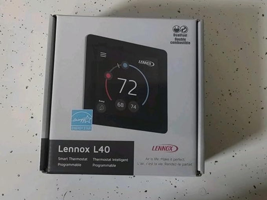 Lennoxe L40 Smart Thermostat, Programmable, Touchscreen, WiFi, Single Stage, 1H/1C Conventional, 2H/1C Dual Fuel Heat Pump, Model 27V51 Easy Install