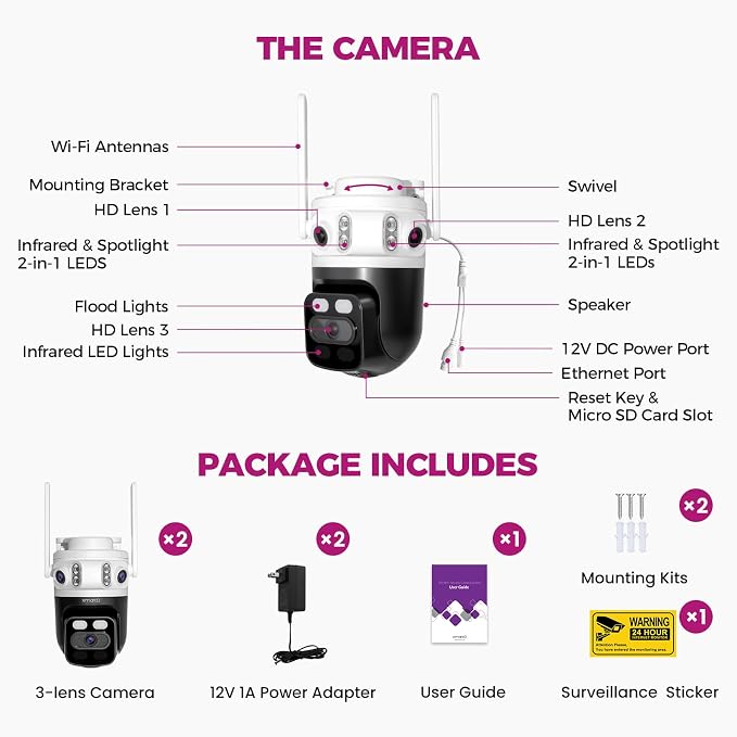 XMARTO 2-Pack 6MP Tri-Lens WiFi Security Camera