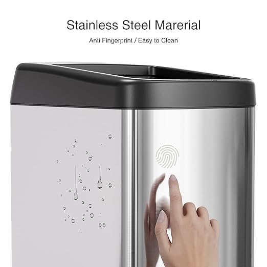 ELLO&ALLO 8 Gallon Touchless Motion Sensor Kitchen Trash Can with Roll Up Lid, Wheels, Brushed Stainless Steel