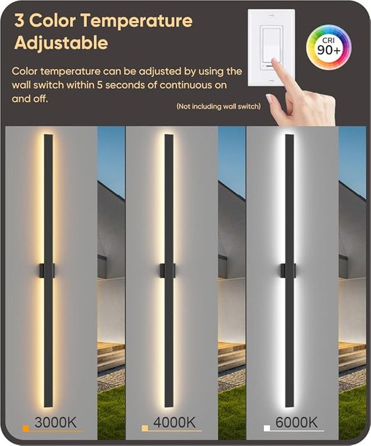 Aipsun 79in Black Outdoor Wall Sconce 3000K 4000K 6000K Modern Exterior Light 1 Pack, Long LED Linear Wall Light Outside Lighting for Entrance, Hallway, Garage, Porch(3CCT)