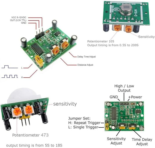 5pcs HC-SR501 PIR Infrared Motion Sensor Human Body IR Movement Detector Sensor Module for Arduino for Raspberry Pi