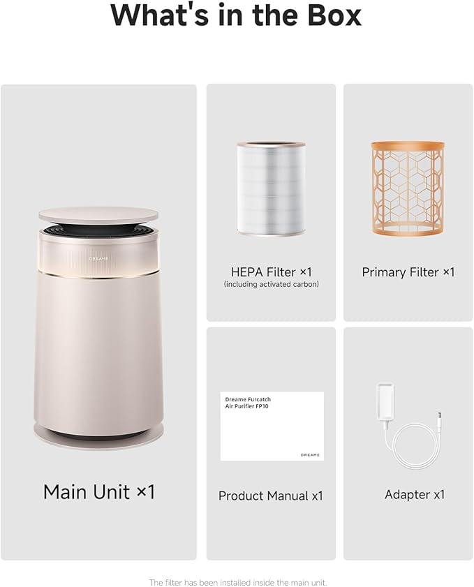 Dreame HEPA Air Purifier with Self-Cleaning Pet Hair, Suck Up Floating Cat Dog Hair Dander for Home Large Room, 4 Filters Smart Air Cleaner for Pet Odor Purification, APP & Voice Control, FP10-Beige