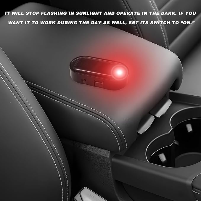 2 PCS Car Solar Power Simulated Dummy Alarm, Anti-Theft Vehicle LED Flash Lamp Security Alarm with Light Sensor, Flashing Security Warning Light Fake Lamp for Car Truck SUV (Red)