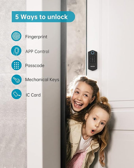 Keyless Entry Door Lock,HEANTLE Fingerprint Smart Deadbolts with Touchscreen Keypad for Front Door,Electronic Bluetooth Deadbolt with App Control,Auto Lock