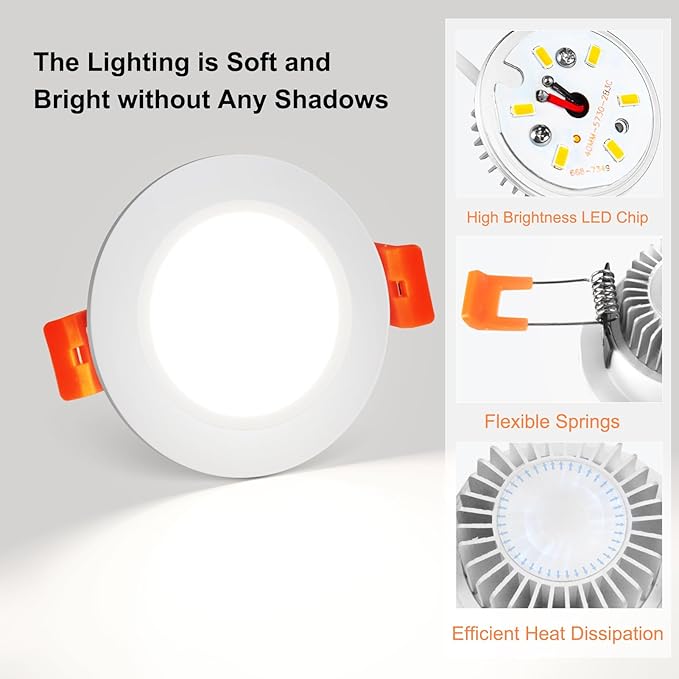 YGS-Tech 3.5 Inch LED Recessed Lighting, Dimmable Downlight 7W(55W Halogen Equivalent), CRI80, 5000K Daylight White, Ceiling Light with LED Driver(10 Pack)