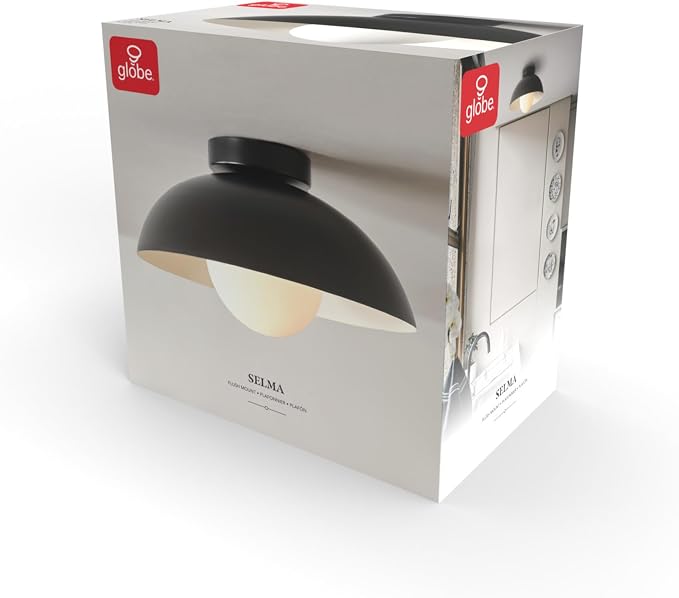 1-Light Matte Black Flush Mount Ceiling Light with White Opal Glass Shade | White Opal Glass Globe Shade, Wall or Ceiling Mount, Hallway or Entryway, Model 66000076