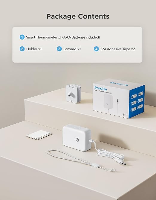 GoveeLife Bluetooth Refrigerator Thermometer Sensor with Alarm, 1-Pack | Monitor fridge/freezer temp remotely with app alerts & buzzer 230ft range. For kitchen/hot tub, gateway not included