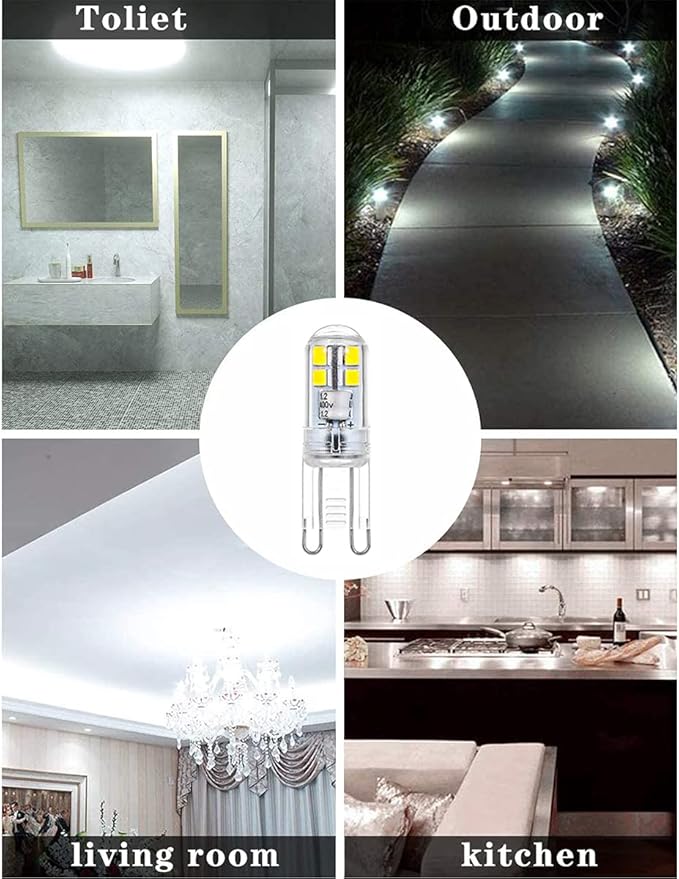 UCINNOVATE G9 LED Light Bulbs, 3W Daylight White, 25W Halogen Equivalent, No Flicker Energy Saving Bulb, AC 110V-120V, Non Dimmable, Ideal for Chandelier Home Lighting Lamp, 10 Pcs