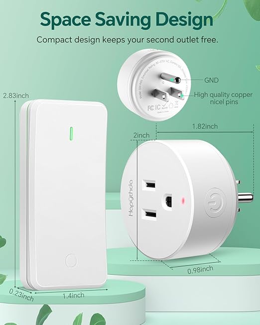 Remote Control Outlet Plug Adapter, Wireless Switch, Mini Remote Outlet for Light and Household Appliances, ON/OFF Switch 15A/1500W, 300ft RF Range, 4000V Anti Surge