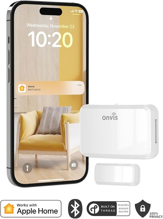 Onvis Thread-Enabled HomeKit Door Window Contact Sensor,Wireless Mini Low-Energy Contact Sensor for Alarm System and Smart Home Automation, iOS Only (2Pack)