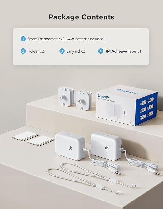 GoveeLife Bluetooth Refrigerator Thermometer Sensor with Alarm, 2-Pack | Monitor fridge/freezer temp remotely with app alerts & buzzer 230ft range. For kitchen/hot tub, gateway not included