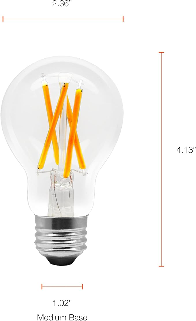 LEDVANCE Sylvania WiFi LED Smart A19 Light Bulb, 7.5W Efficient with Filament, for Alexa/Google Assistant, Energy Star, Clear, 2700K, Soft White - 2 Pack (75797)