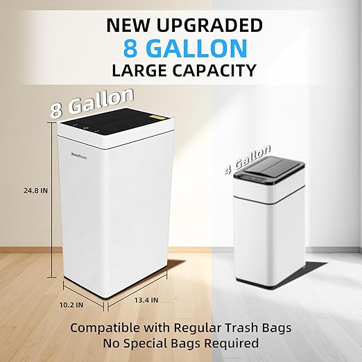 8 Gallon Touchless Kitchen Trash Can with Motion Sensor Lid, Smart Stainless Steel Garbage Can with Automatic Bagging System for Home, Office & RV