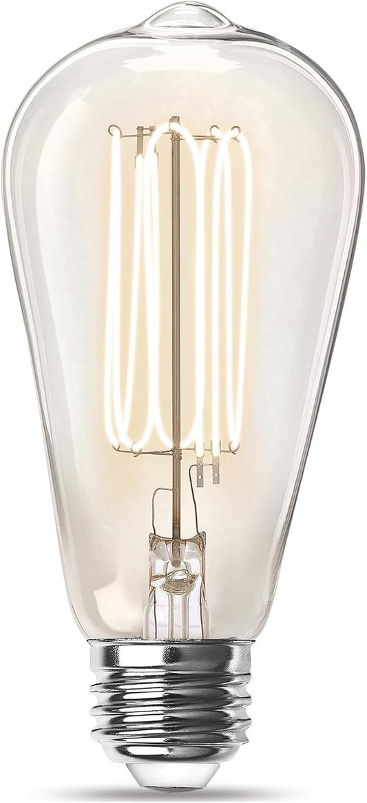 Feit Electric ST19 Vintage Edison LED Light Bulb, 40W Equivalent, Dimmable, 2700K Soft White, E26 Base, Clear Glass Thin Filament Lighting Bulbs, 15,000-Hour Lifetime, ST1940/927CATFIL/2, 2 Pack