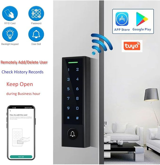WiFi Remote Manage IP66 Watreproof Access Control Keypad Electric Strike Push Rod Lock for Panic Bar Smart Phone App Remote ADD/Delete User