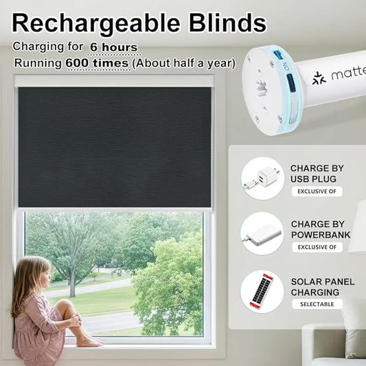 Aprilsmart Motorized Blinds with Remote,Light Filtering Motorized Roller Shades Work with Apple Homekit,Alexa,SmartThings,Google Home,Customize Blinds(TREEBARK BLACK-75)