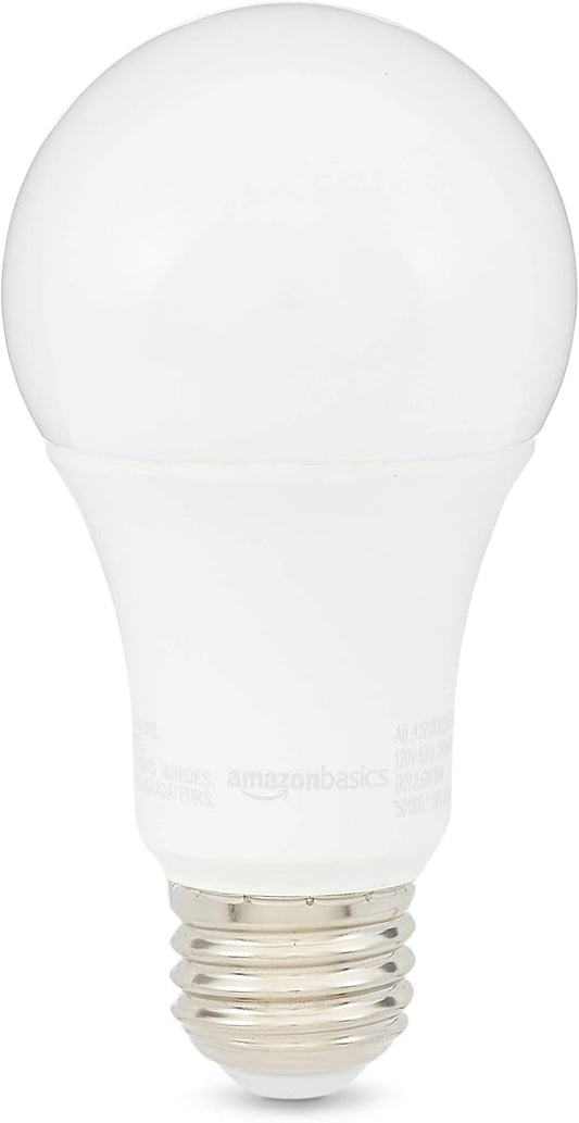 Amazon Basics A19 LED Light Bulbs, 100W Equivalent, 15W Energy Efficient, E26 Standard Base, Daylight White 5000K, Non-Dimmable, 10,000 Hour Lifetime, 6-Pack