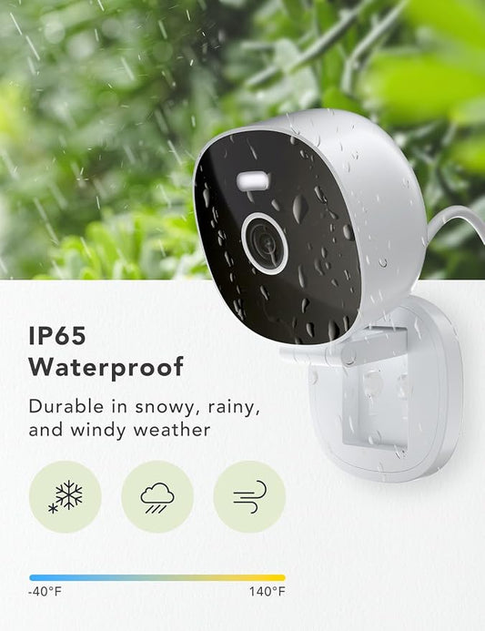 2K Wired Security Camera, Indoor/Outdoor for Home, Pet, Baby, Nanny, IP65 Waterproof Color Night Vision, White Light & Siren, Recording, Motion Detection, Works with Alexa,Plug in, White-4P