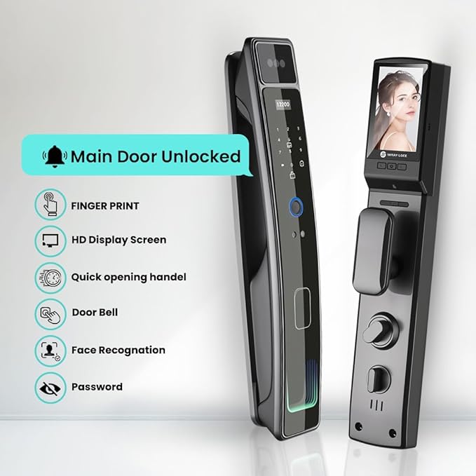 Smart Door Lock with Camera & 3D Face Recognition, Keyless Entry Door Lock with Fingerprint, Password, IC Card, Key, Usmart App Control, Video Doorbell Lock, Mortise Lock for Front Door, Home Security