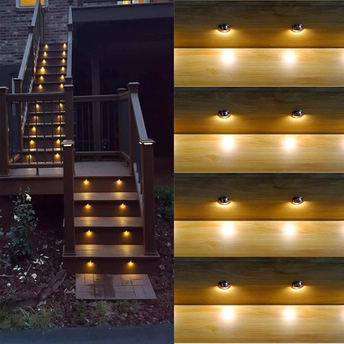 Sumaote 12V Low Voltage LED Deck Lights Kit, 6 Pcs Φ1.38in Half Moon Recessed Outdoor Step Lighting IP67 Waterproof Landscape Lights for Yard Garden Stair Decoration, Warm White LED Lighting