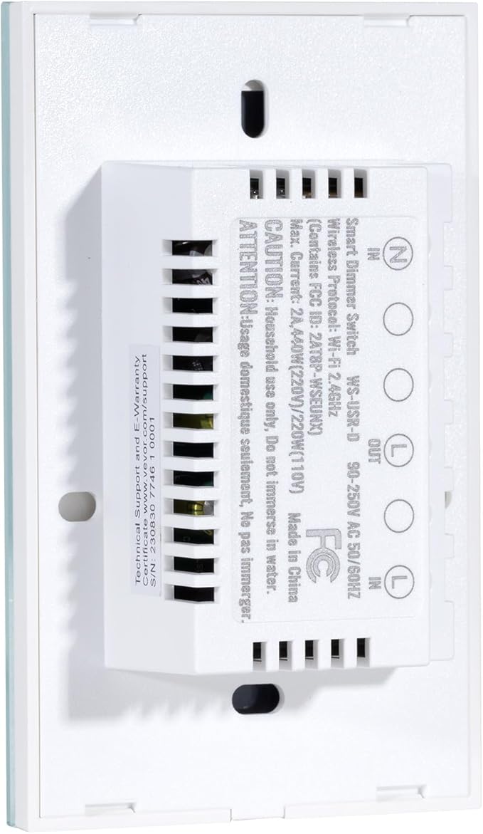 VEVOR Smart Dimmer Switch, Wi-Fi 2.4GHz, Dimmable Smart Switch with Tempered Glass Touch Panel, 15% to 85% Stepless Dimming, Voice App Remote Control, Works with Alexa Google Home, for LED Lights