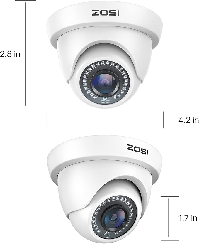 ZOSI 4Pack 2MP 1080P HD Security Cameras, 80ft Night Vision, IP66 Weatherproof, Indoor Outdoor Home CCTV Dome Camera for 1080P/5MP/4K HD-TVI Analog DVR Surveillance System