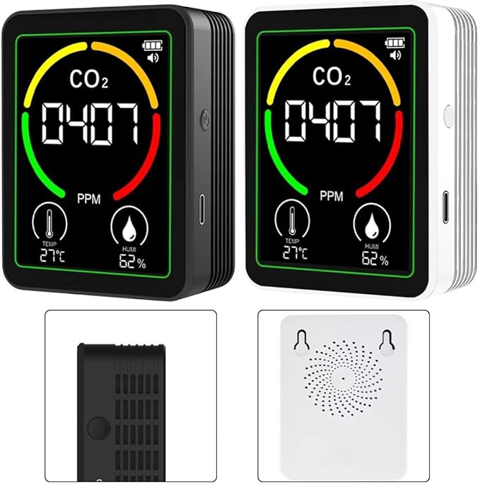 3in1 Indoor Air Monitor with Carbon Dioxide, Temperature & Humidity Sensors for Monitoring Air in Multiple Spaces (Black)