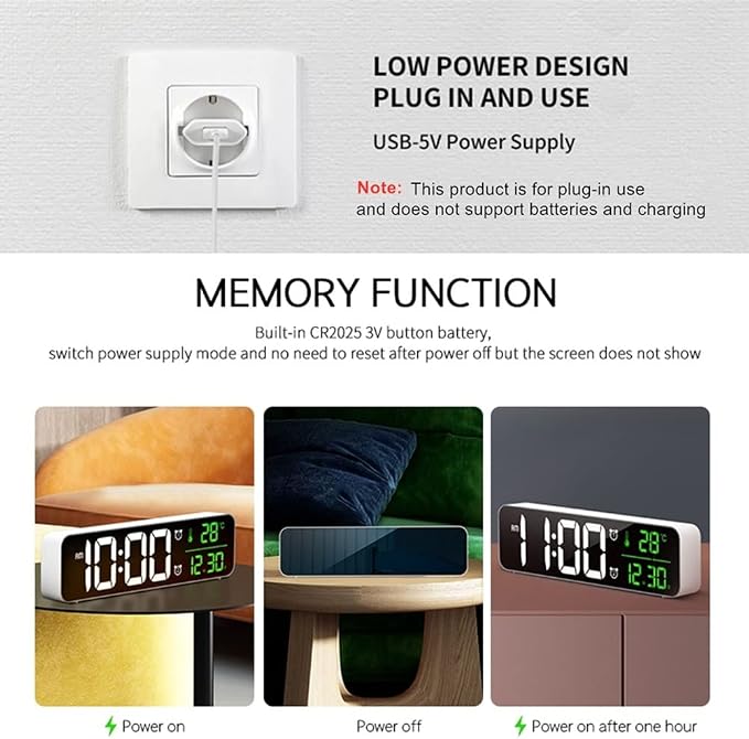 Abovsare Digital Clock for Bedroom, Clocks for Living Room Decor, Desk Table Clock, Alarm Clock Large Display with Date Week Temperature, Automatic Brightness Dimmer, Smart Cool Modern (Red)