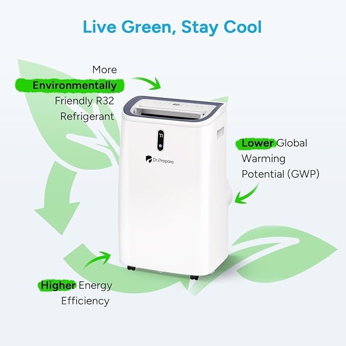 DR.PREPARE 14,000 BTU Portable Air Conditioner with WiFi Enabled, Cooling, Dehumidifier, Fan & Sleep Modes 4-in-1 Portable AC w/Remote Control & 67'' Window Kit, Cools Up To 700 sq. ft, 1-24H Timers