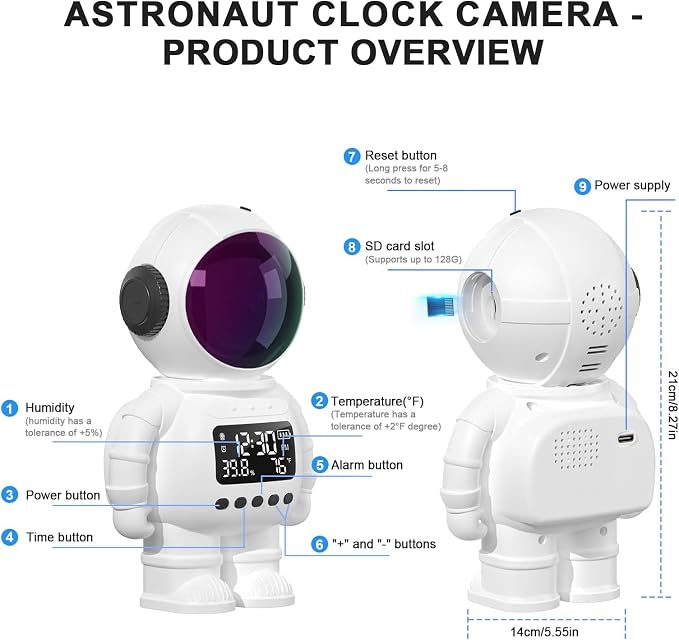 2K Clock Indoor Camera, 2.4G/5G WiFi Cameras for Home Security with Temperature & Humidity Display, 2-Way Audio, AI Motion Detection, Color Night Vision, Baby Monitor & Pet Camera (White)