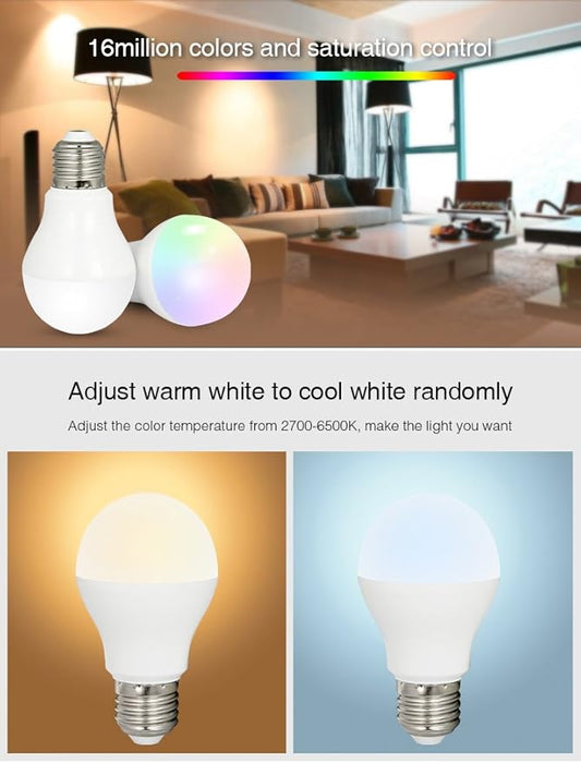 LGIDTECH Pack of 2 FUT014 6W LED Light Bulb A19 E26 with Memory Function,RGB+CCT Color Changing,Temperature Adjustable,Smartphone APP Control via WL-Box2 Gateway(Sold Separately)