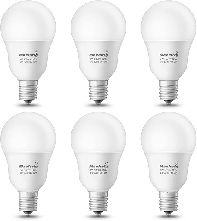 Maelsrlg E17 Intermediate Base LED Bulb, 6W (60 Watt Equivalent) G14 Globe Ceiling Fan Light Bulbs, Daylight White 5000K, 600 Lumens, Non-Dimmable, Pack of 6