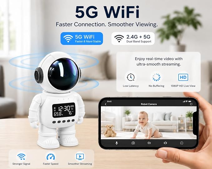 DYPCO 2K Clock Camera for Home Security, Smart Alarm Clock Camera with 2.4G/5G WiFi, Indoor Camera with Phone App, AI Motion Detection, Color Night Vision, Two-Way Audio, Cloud & SD Storage