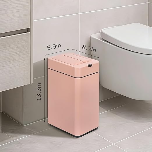 SYNCVIBE Sensor Trash Can with Butterfly Lid 2.6 Gallon Rectangular Automatic Garbage Can, Stainless Steel Trash Bin, Slim Waterproof Wastebaskets with Lid Soft Close for Under Counter, Pink