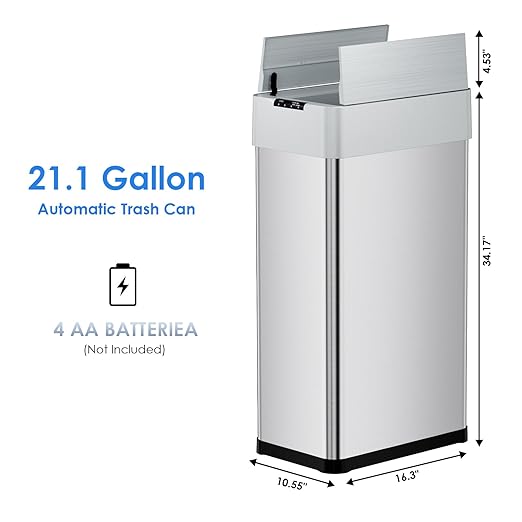 Automatic Trash Can, 21.1 Gallon Touchless Motion Sensor Trash Bin, Smart Garbage Can with Soft-Close Lid, Bag Retainer Ring and Display Light,for Kitchen,Living Room Office (Silver, 80L)