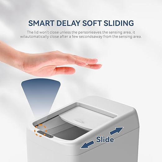 ELLO&ALLO Motion Sensor Trash Can 8 Gallon for Kitchen with Roll Up Lid, Automatic Touch Free High-Capacity Waste Bin White