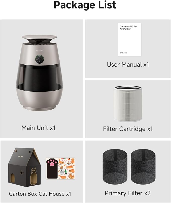 Dreame Pet Air Purifier, 1346 ft² for Home Large Room, NeverChange 5.4-Year Filters for Odor Purification, 360° Visual Collection of Hair, Pet-Friendly Design, APP & Voice Control, AP10-Gold