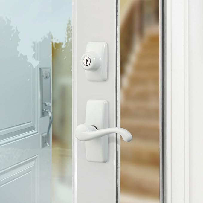 Ideal Security GL Door Lever Set with Keyed Deadbolt Lock for Storm and Screen Doors, White (4-Piece Set)