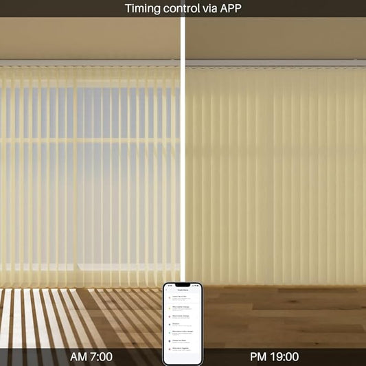 Motorized Sheer Vertical Blinds Work with Alexa Google Home, Light Filtering Smart Vertical Blind Sliding Door Blinds Remote Control Blinds for Sliding Glass Door Customize, Light Beige