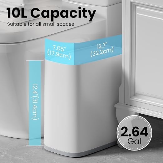 Bathroom Trash Can with Lid and Wheels, 2.6 Gallon/10L Small Garbage Can