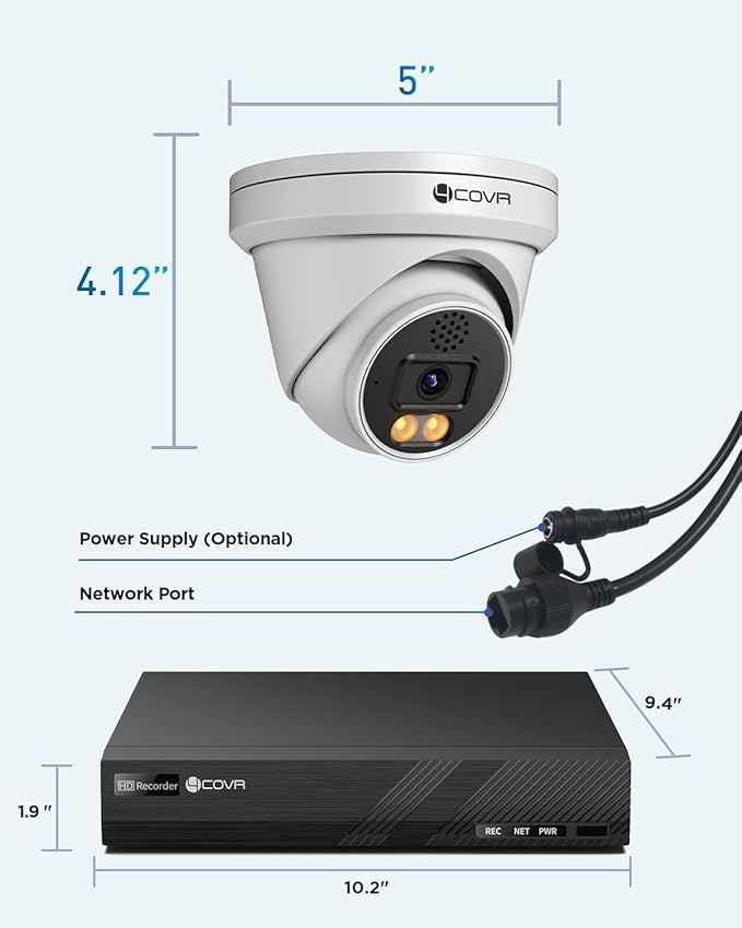 4COVR PoE Security Camera System 4K, 2 Way Audio Talk & Smart Color Night Vision, Smart Human/Vehicle Detection, 8CH 8MP NVR 2TB HDD, 6X 8MP Dome IP Camera IP67, 24/7 Recording, LY97KA8M0806