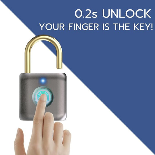 Pothunder Fingerprint Padlock, Smart Padlock, Locker Lock, Biometric Keyless Fingerprint Lock for Gym Locker, Toolbox, Locker, Door, Luggage, Backpack(Gray)