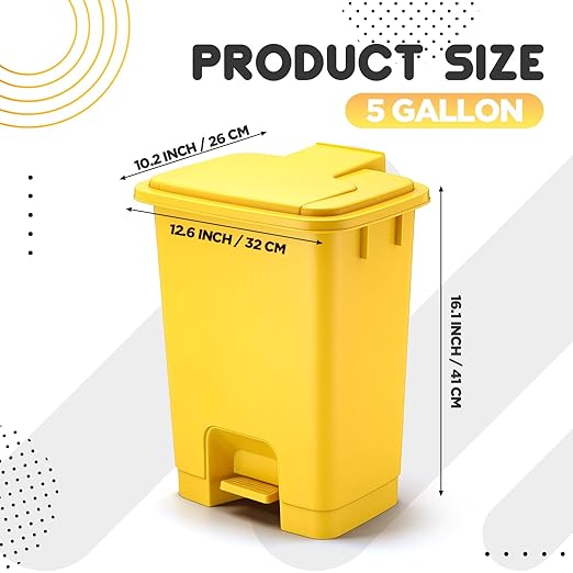 1 Pcs 5 Gallon Yellow Step on Trash Can Hands-Free Waste Bin with Odor Control Lid Touchless Sanitary Use Garbage Can for Lab Dental Home Clinic Office