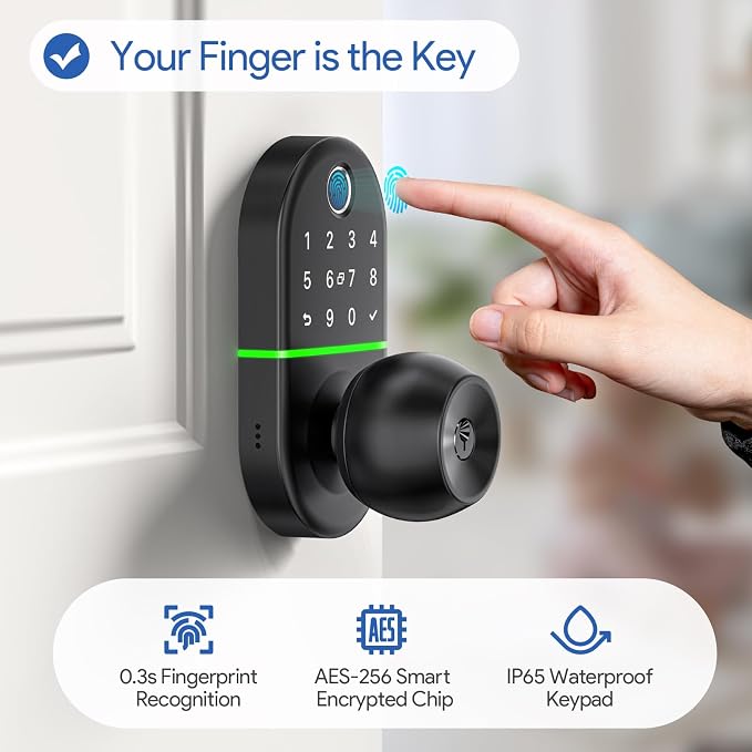 Keypad Smart Door Lock with Knob, 7 in 1 Keyless Entry with Fingerprint