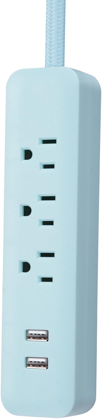 Globe Electric 78255 Designer Series 6ft 3-Outlet USB Surge Protector Power Strip, 2X USB Ports, Surge Protector, Mint Finish