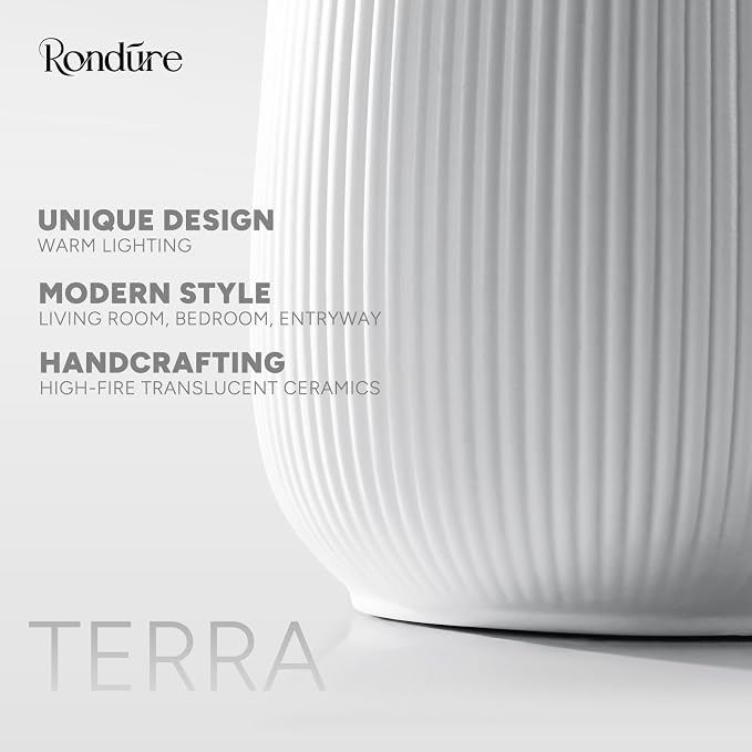 RONDURE Modern Ceramic Decorative Table Lamp Living Room Bedroom Bedside | Handcrafted Unique Warm Ambient Lighting Lamp, Accent White Translucent Ceramic shade, Fully Dimmable, Corded, Bulb Included