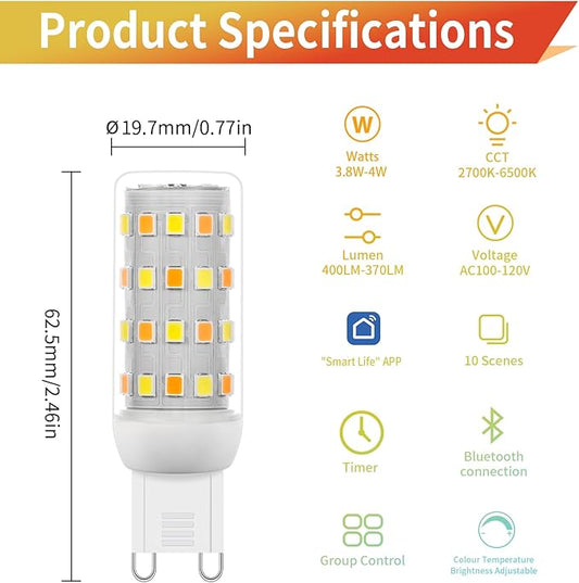 I-SHUNFA Smart G9 LED Bulbs with App Control, Dimmable Bluetooth Bulb, AC 120V, Tunable White 2700K-6500K, 1%-100% Brightness, 4W 400LM, Music Sync, Timer Function (3 Pack Bulbs Only)