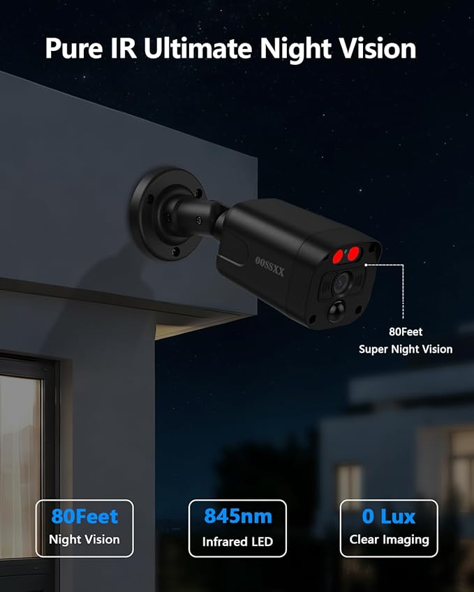 OOSSXX Black 4K IP 8MP PIR POE Extend Camera Outdoor Indoor Video Surveillance Security Waterproof Wired POE Camera